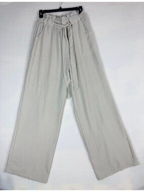 IWollence Women’s L Beige Wide Leg Paperbag Pants Tie Waist Casual Boho